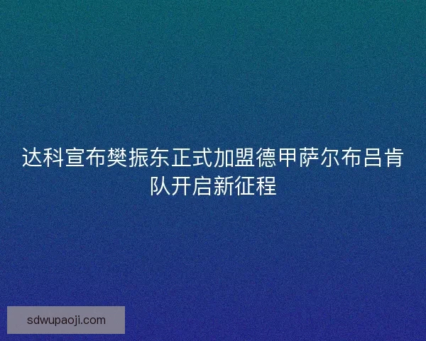达科宣布樊振东正式加盟德甲萨尔布吕肯队开启新征程